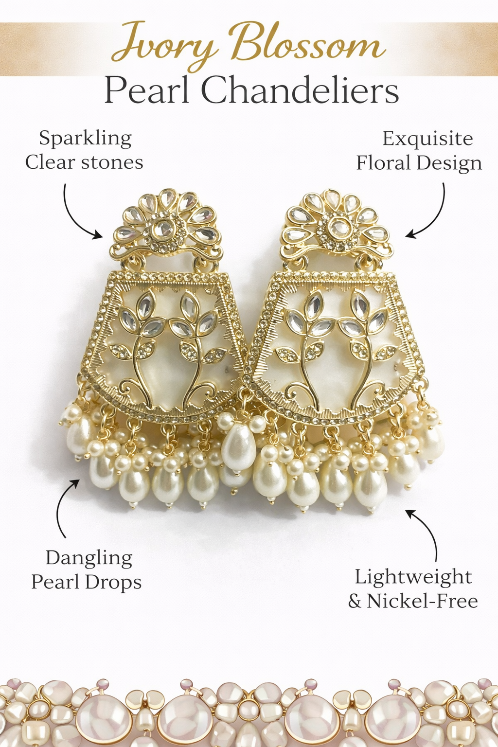 Ivory Blossom Pearl Chandelier Earrings (LN91125)