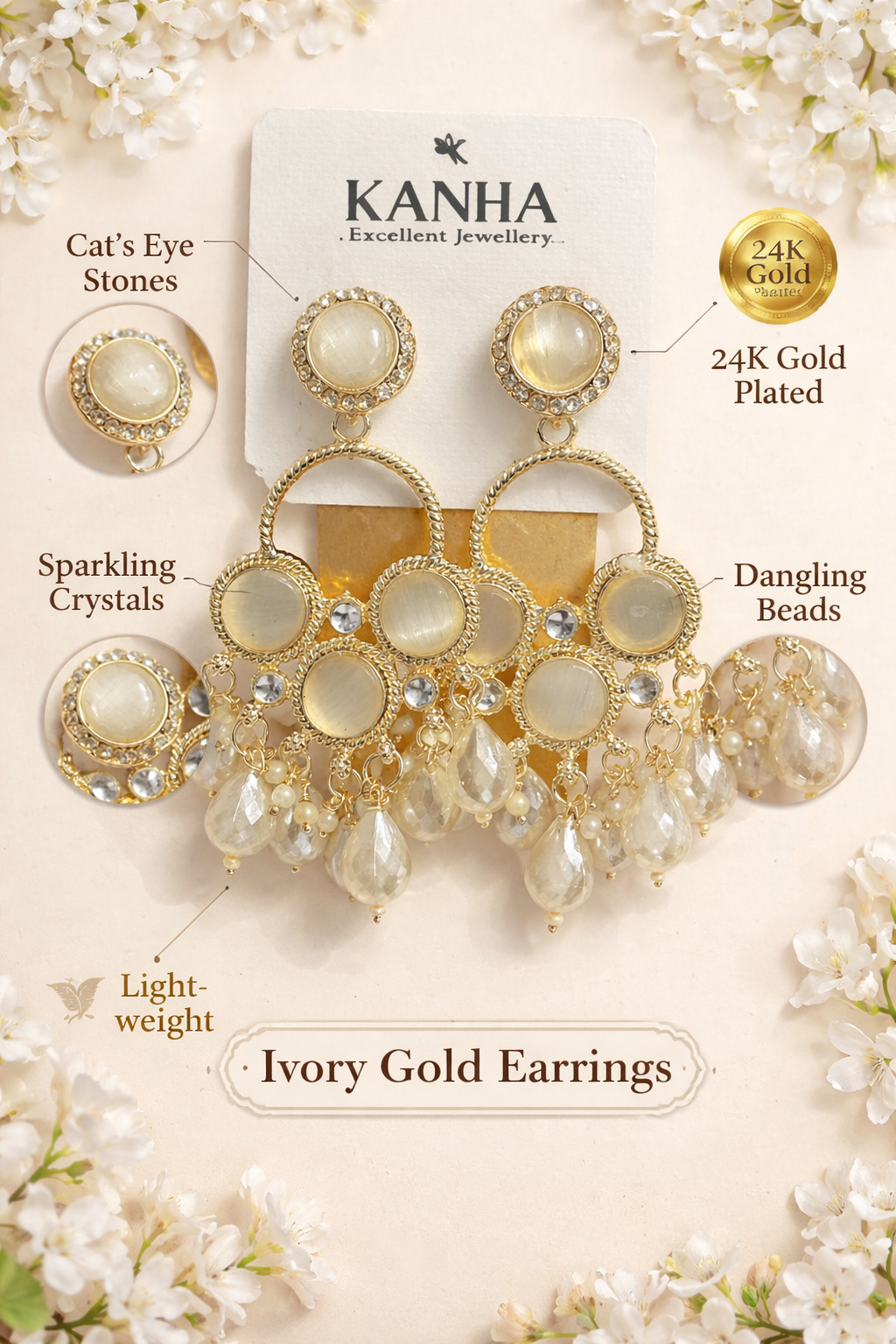 Ivory Gold Chandelier Earrings (LN9175)