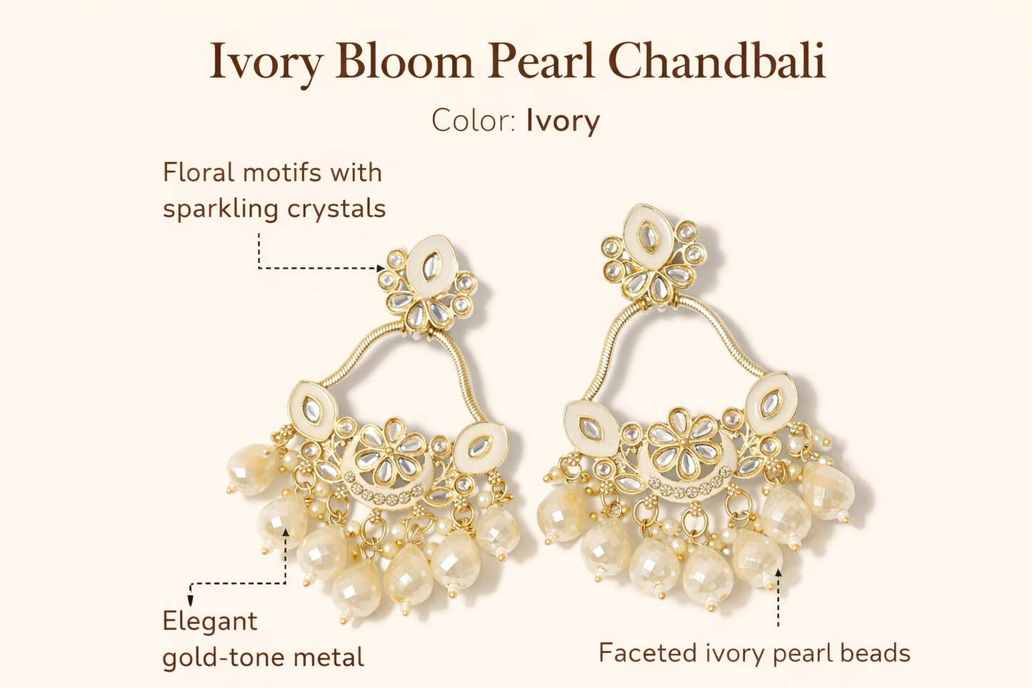 Gold-Tone Ivory Pearl Chandbali Earrings (LN9180)