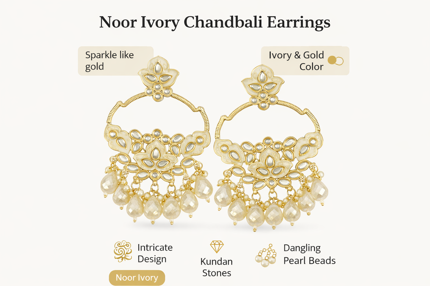 Gold-Tone Noor Ivory Kundan Chandbali Earrings (LN9180)
