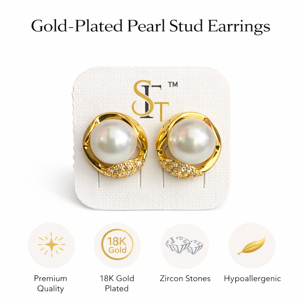 Gold-Plated Pearl Stud Earrings (SF91270_2)