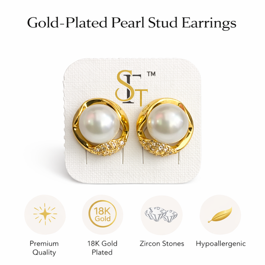 Gold-Plated Pearl Stud Earrings (SF91270_2)