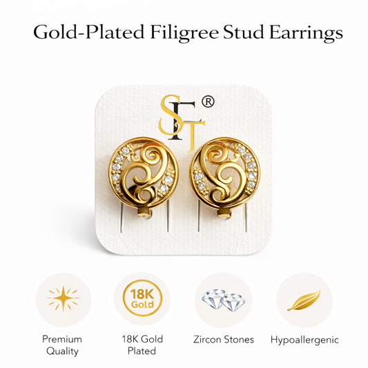 Gold-Plated Filigree Stud Earrings (SF91144_2)
