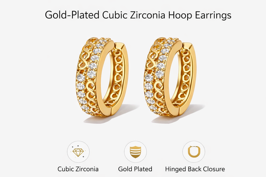 Gold-Plated Cubic Zirconia Hoop Earrings (SF91144_2)
