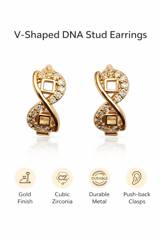 Gold-Plated V-Shaped Cubic Zirconia Stud Earrings (SF91144_2)