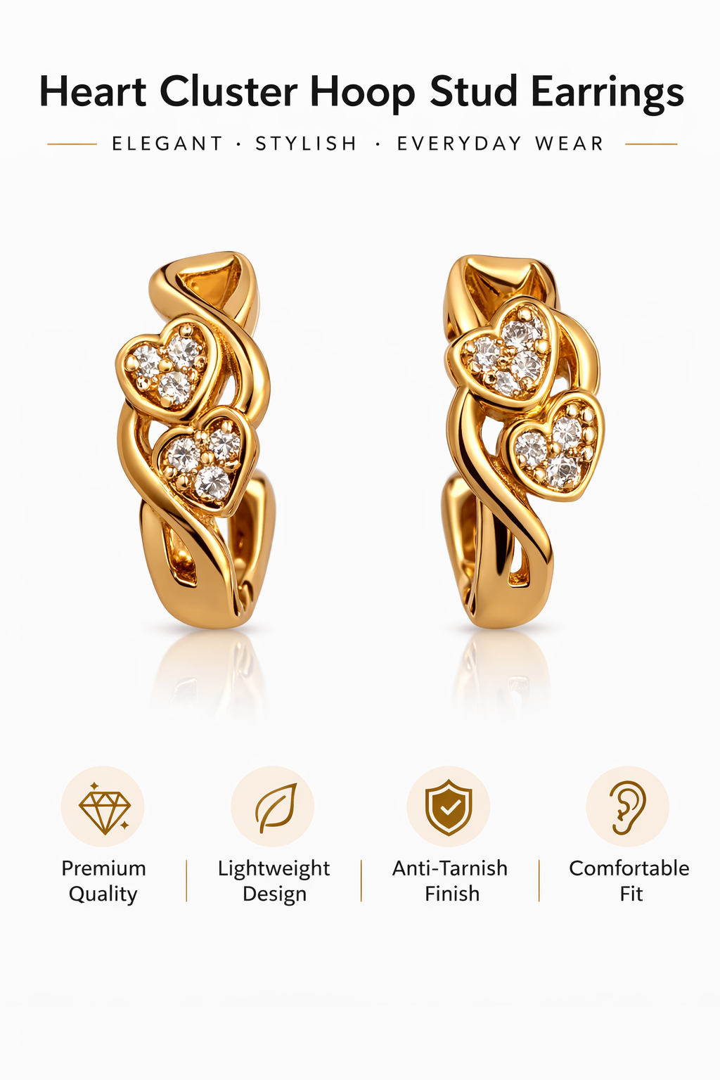 Gold-Plated Heart Cluster Hoop Earrings (SF91144_2)