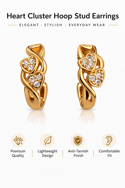 Gold-Plated Heart Cluster Hoop Earrings (SF91144_2)