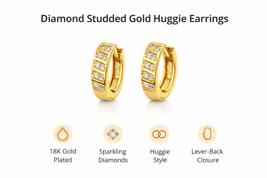 Gold-Plated Diamond Huggie Earrings (SF91144_2)
