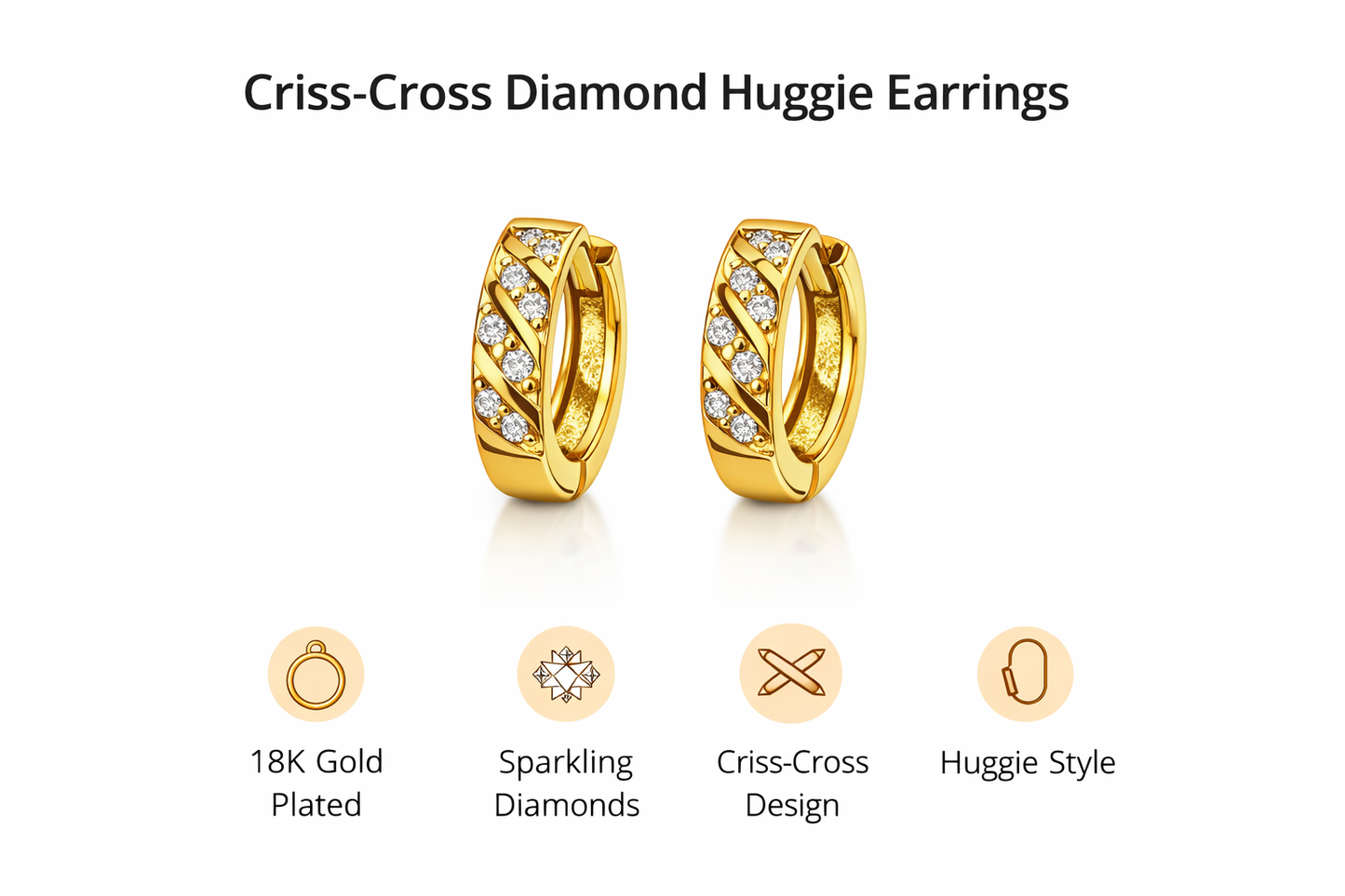 Gold-Plated Criss-Cross Diamond Huggie Earrings (SF91144_2)