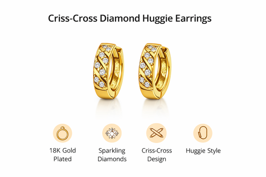 Gold-Plated Criss-Cross Diamond Huggie Earrings (SF91144_2)