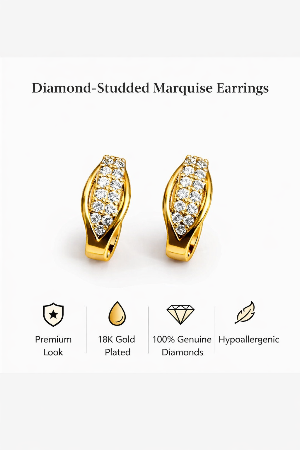 Gold-Plated Marquise Diamond Hoop Earrings (SF91144_2)