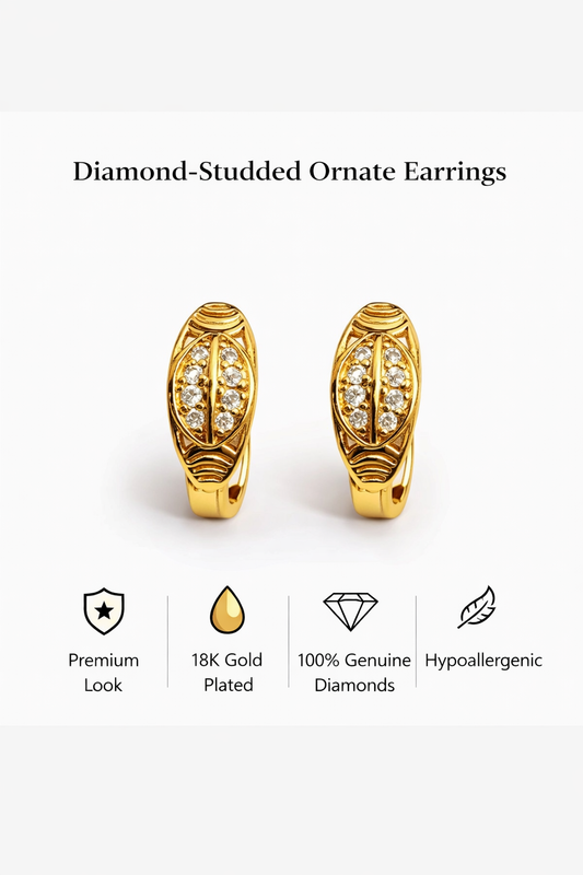 Gold-Plated Ornate Diamond Hoop Earrings (SF91144_2)