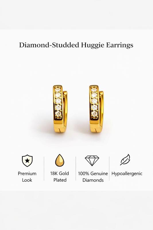 Gold-Plated Diamond Huggie Earrings (SF91144_2)
