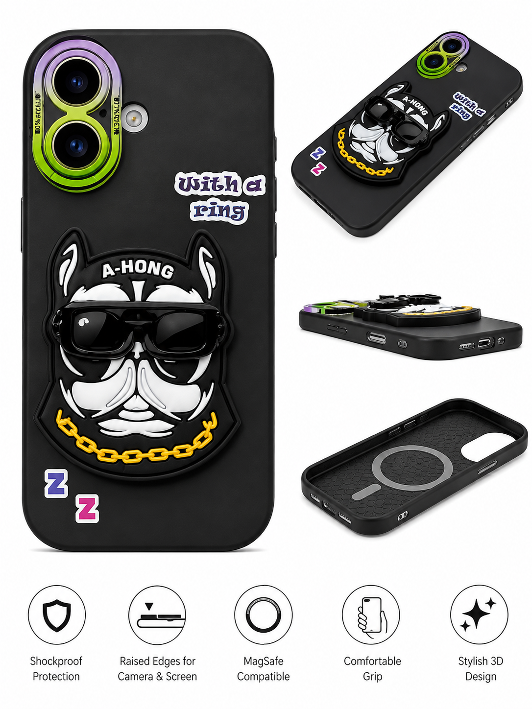 3D Cartoon Character MagSafe Phone Case with Ring Holder (iphone 15)