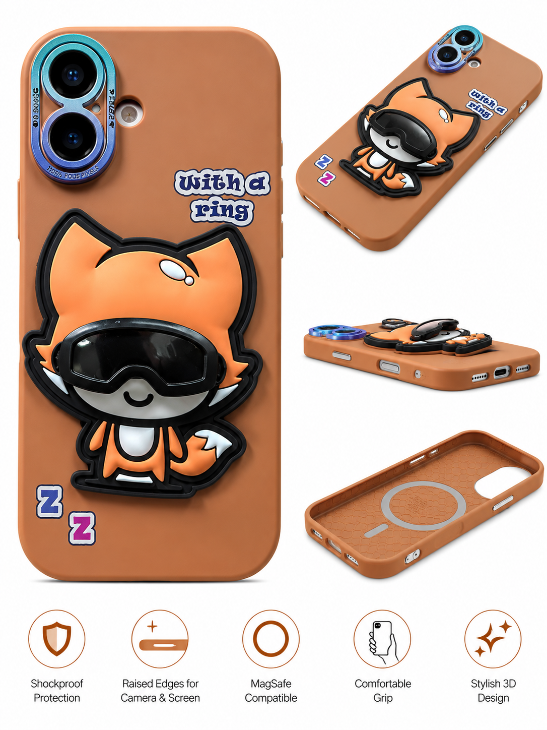 3D Cartoon Character MagSafe Phone Case with Ring Holder (iphone 15)