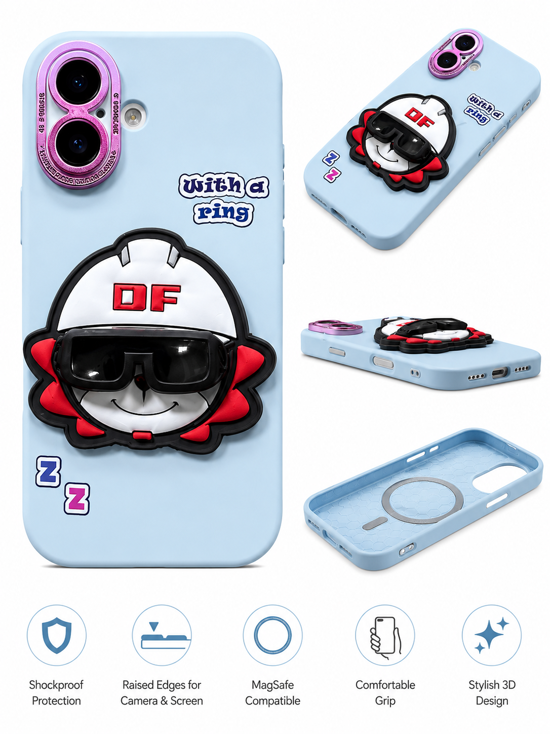 3D Cartoon Character MagSafe Phone Case with Ring Holder (iphone 15)