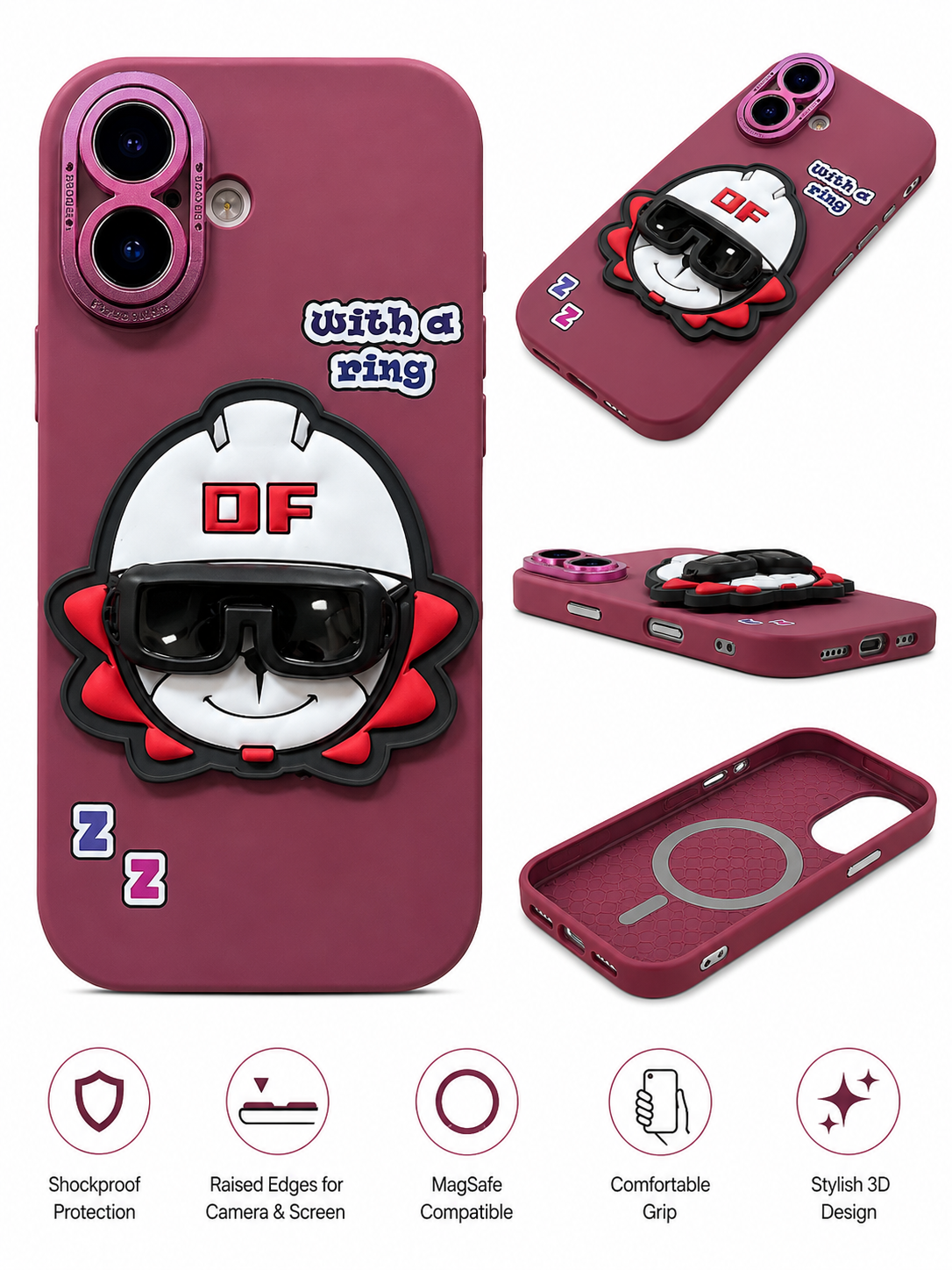 3D Cartoon Character MagSafe Phone Case with Ring Holder (iphone 15)