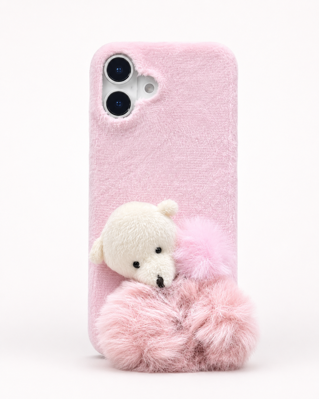 Cute Plush Dog Fur Texture Phone Case with Camera Protection (iphone 14)