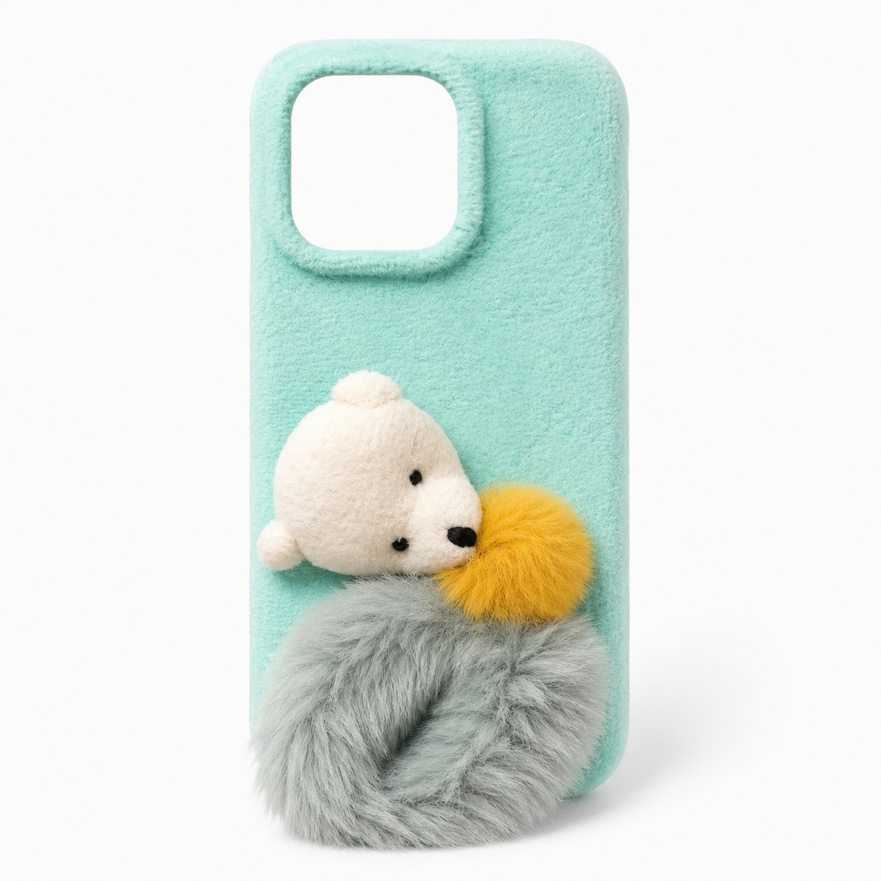 Cute Plush Dog Fur Texture Phone Case with Camera Protection (iphone 14)