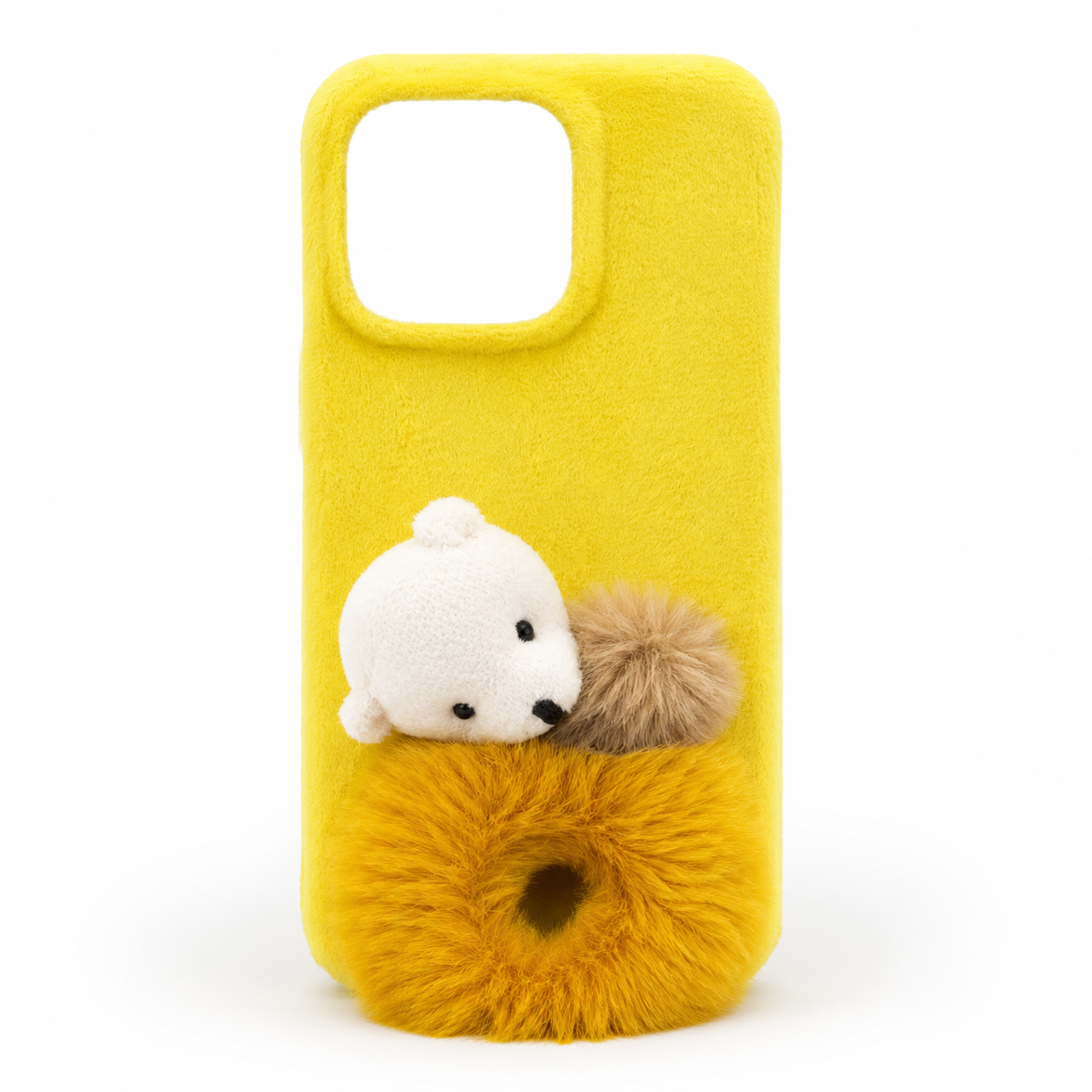 Cute Plush Dog Fur Texture Phone Case with Camera Protection (iphone 14)