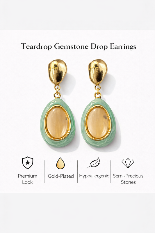 Teardrop Gemstone Drop Earrings (AK91660)