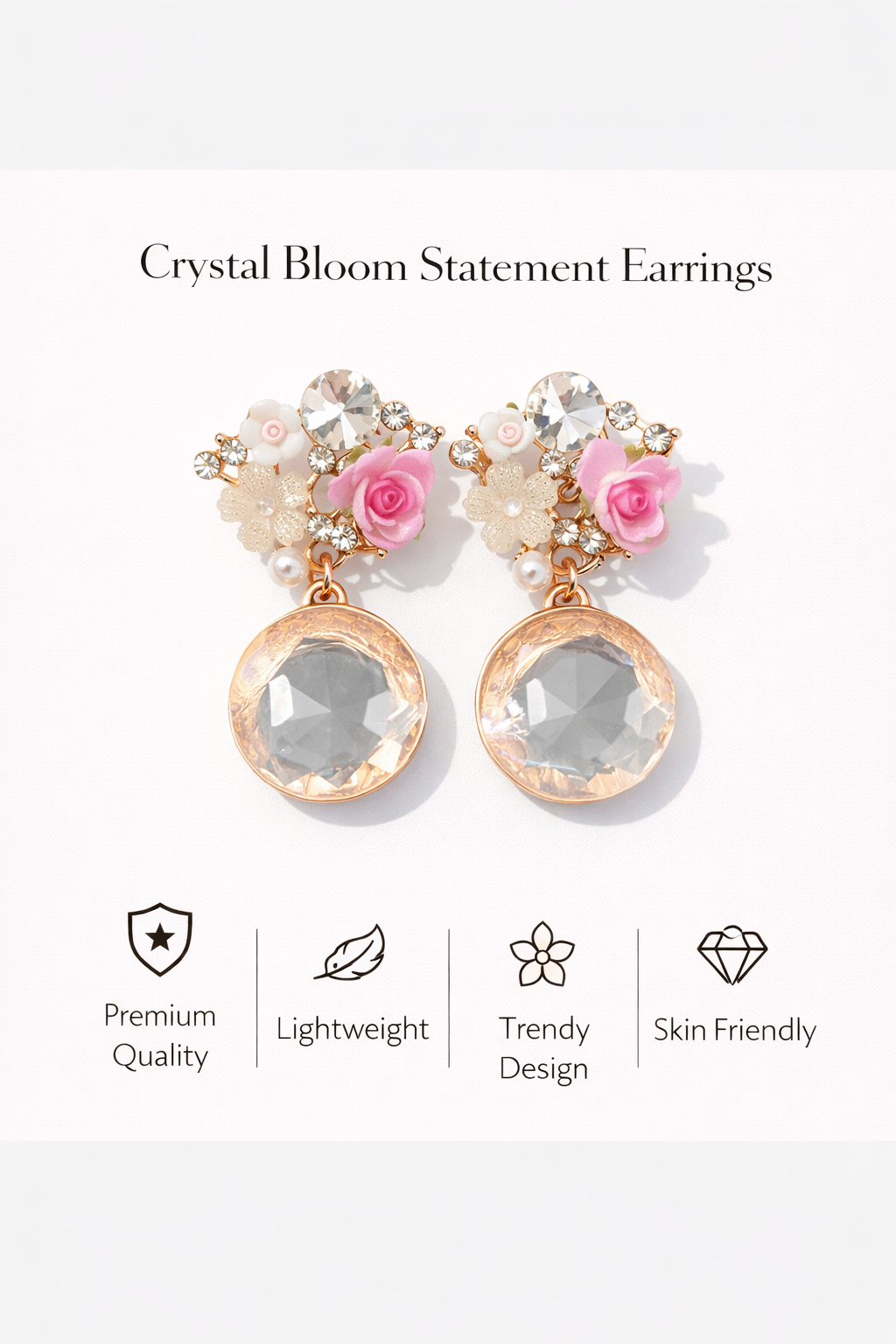 Floral Crystal Statement Earrings (PT911080)