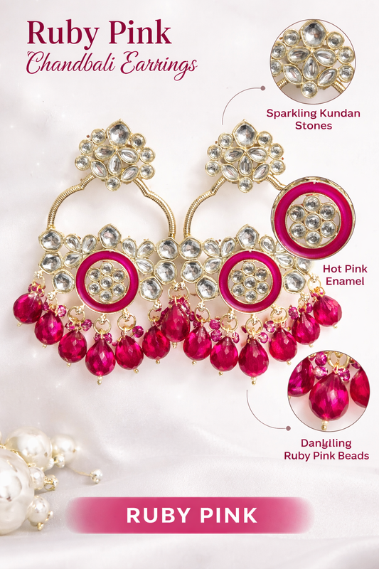 Gold-Plated Kundan Chandbali Earrings (LN9180)