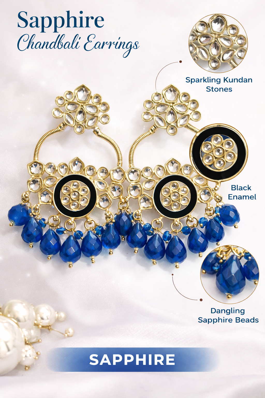 Gold-Plated Kundan Chandbali Earrings (LN9180)