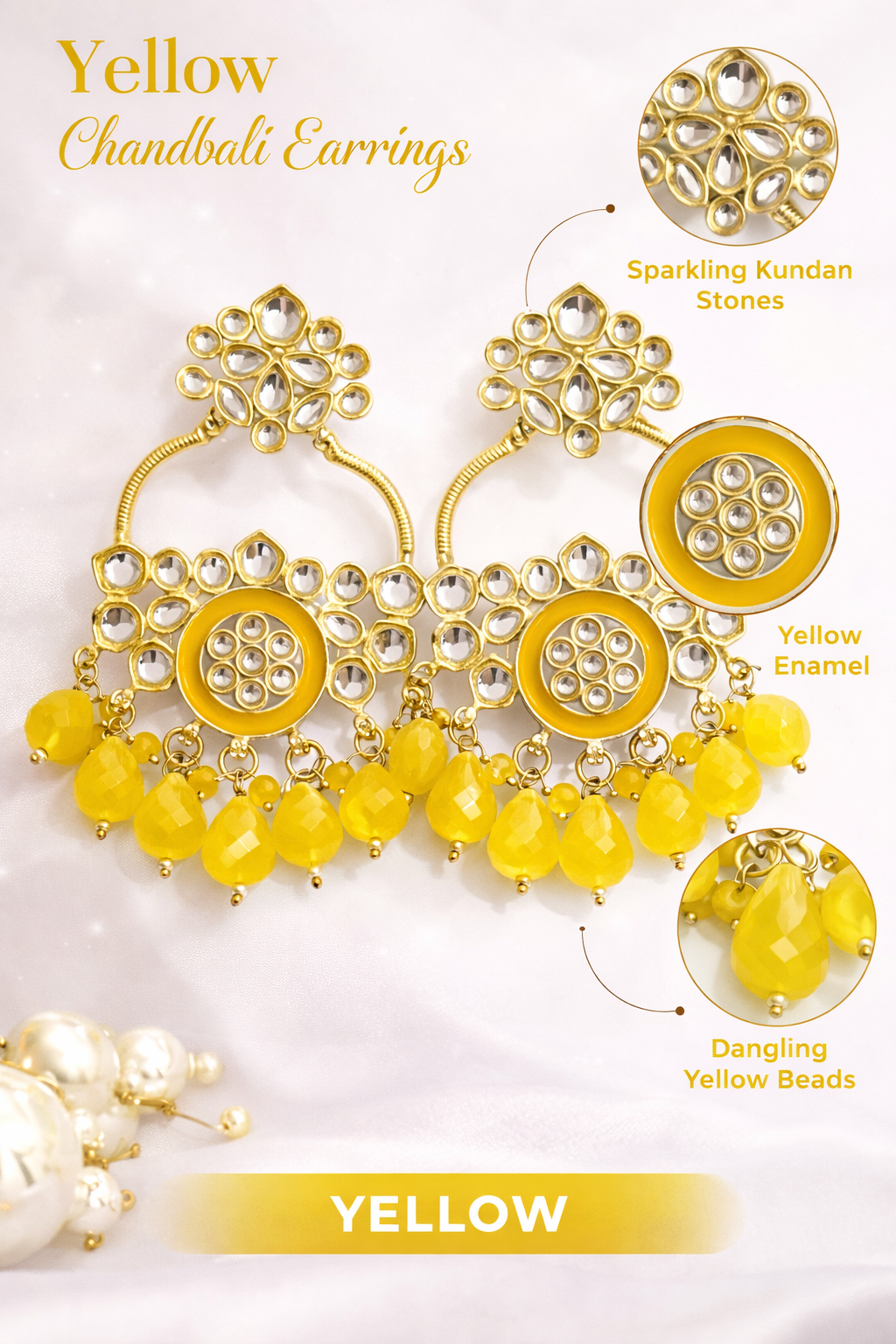 Gold-Plated Kundan Chandbali Earrings (LN9180)