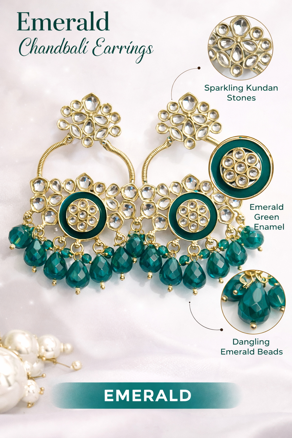Gold-Plated Kundan Chandbali Earrings (LN9180)