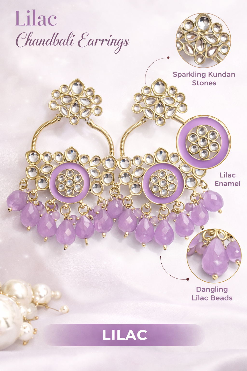 Gold-Plated Kundan Chandbali Earrings (LN9180)