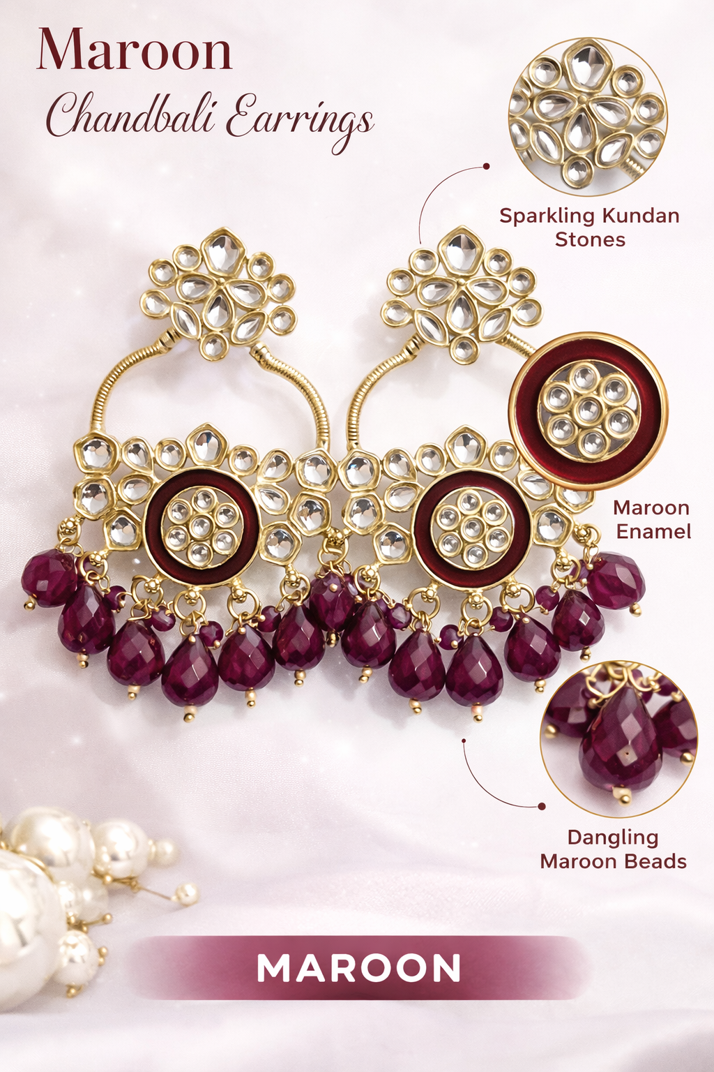 Gold-Plated Kundan Chandbali Earrings (LN9180)