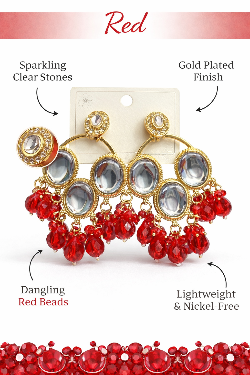 Gold-Plated Stone Bead Chandelier Earrings (LN9165)
