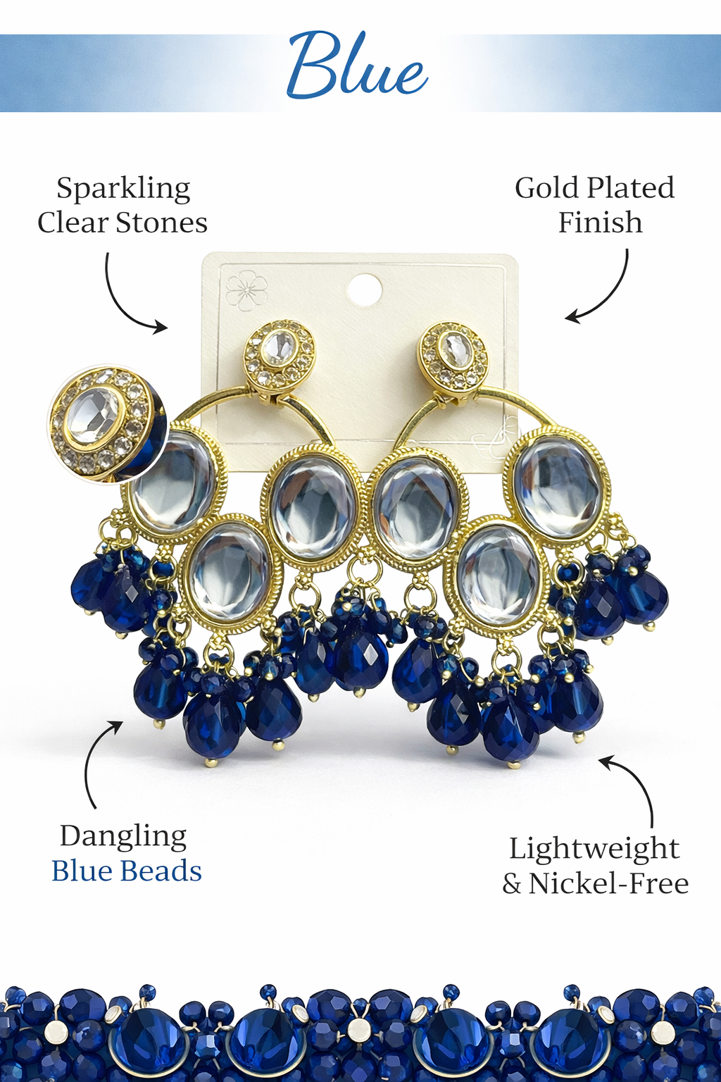 Gold-Plated Stone Bead Chandelier Earrings (LN9165)