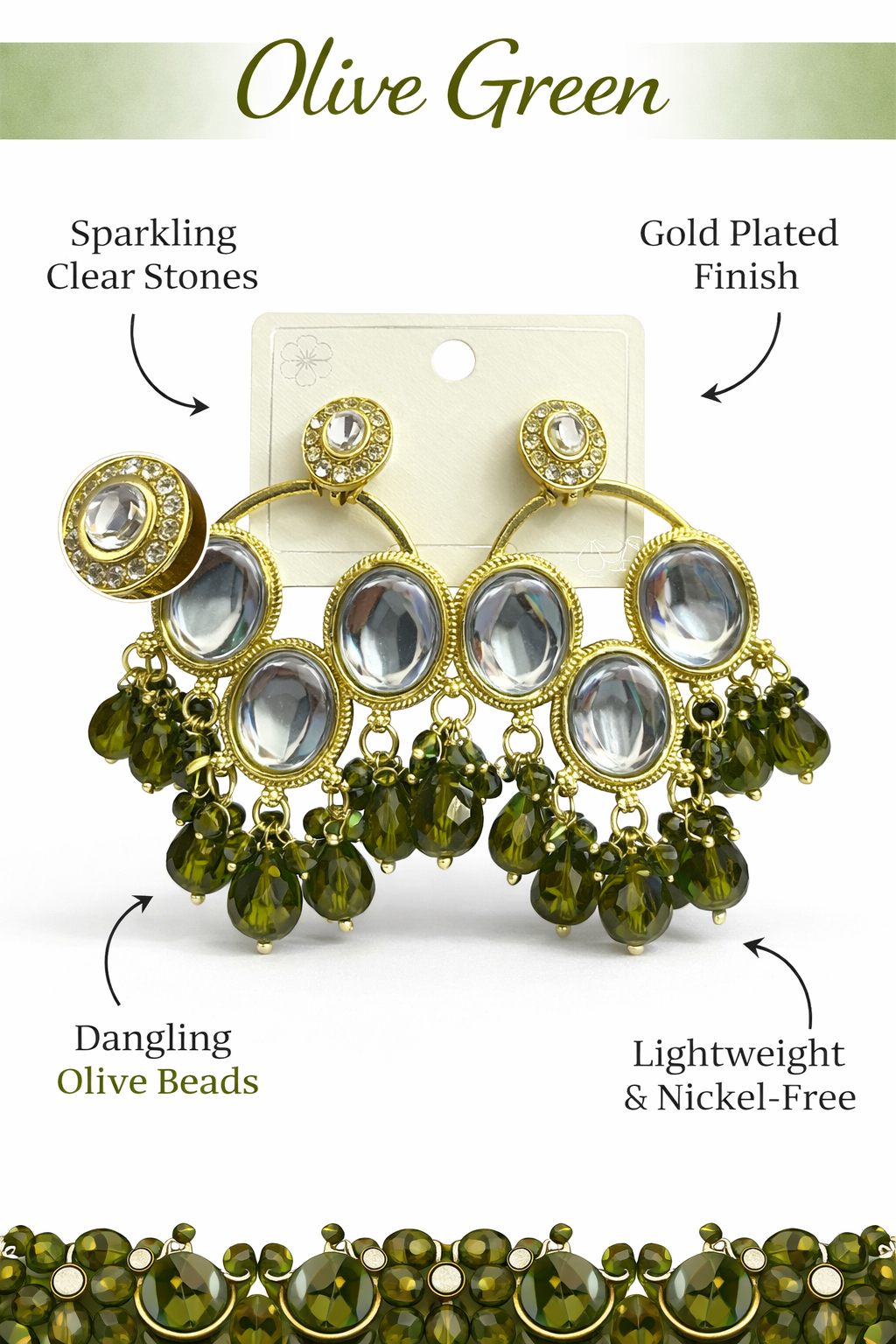 Gold-Plated Stone Bead Chandelier Earrings (LN9165)