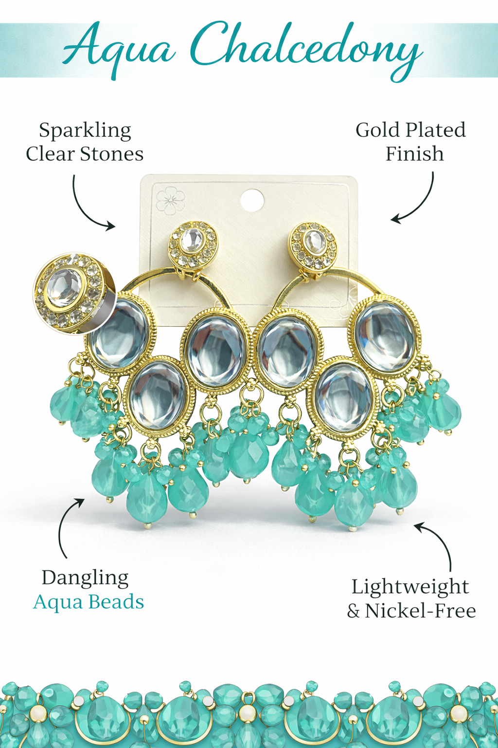Gold-Plated Stone Bead Chandelier Earrings (LN9165)