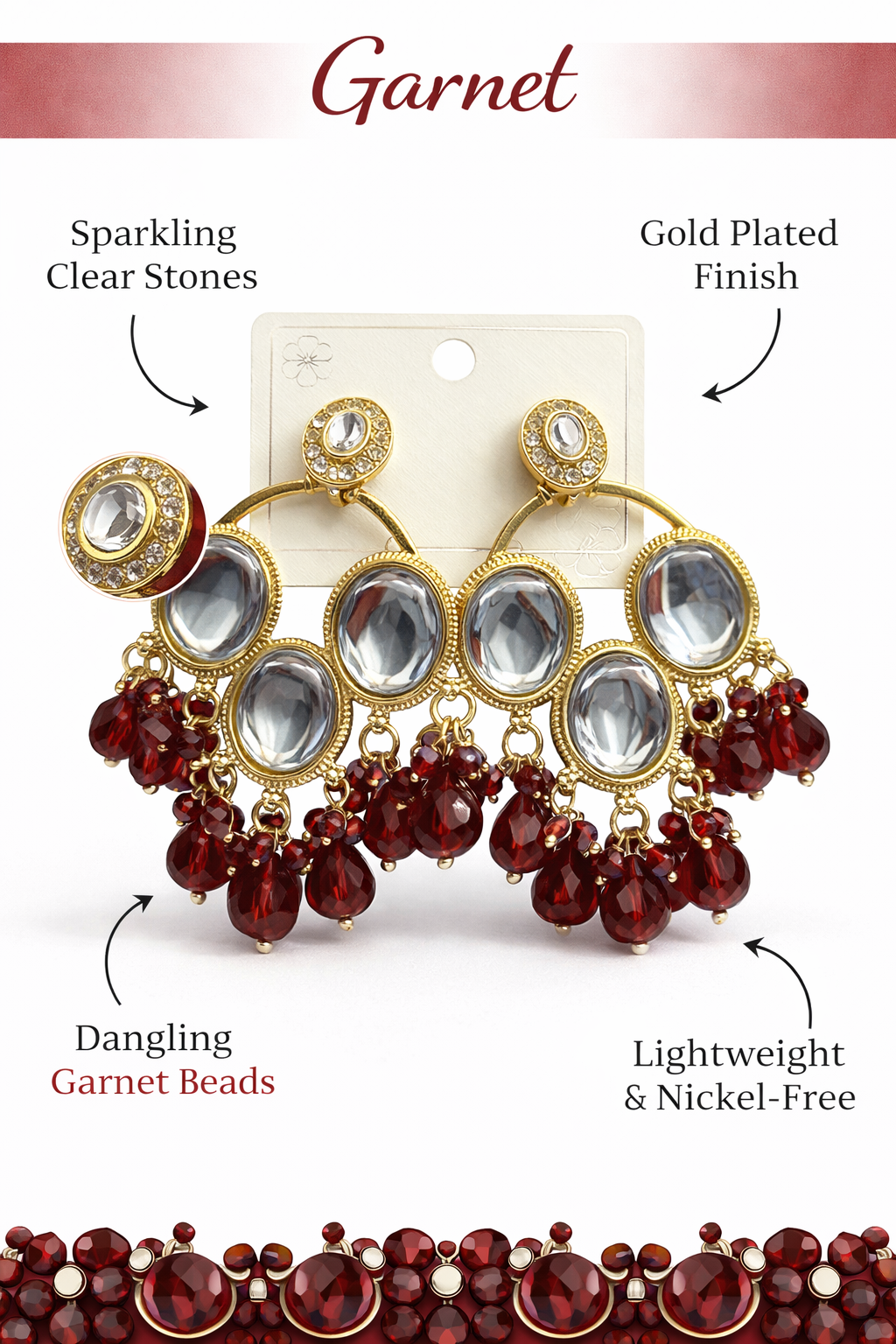 Gold-Plated Stone Bead Chandelier Earrings (LN9165)