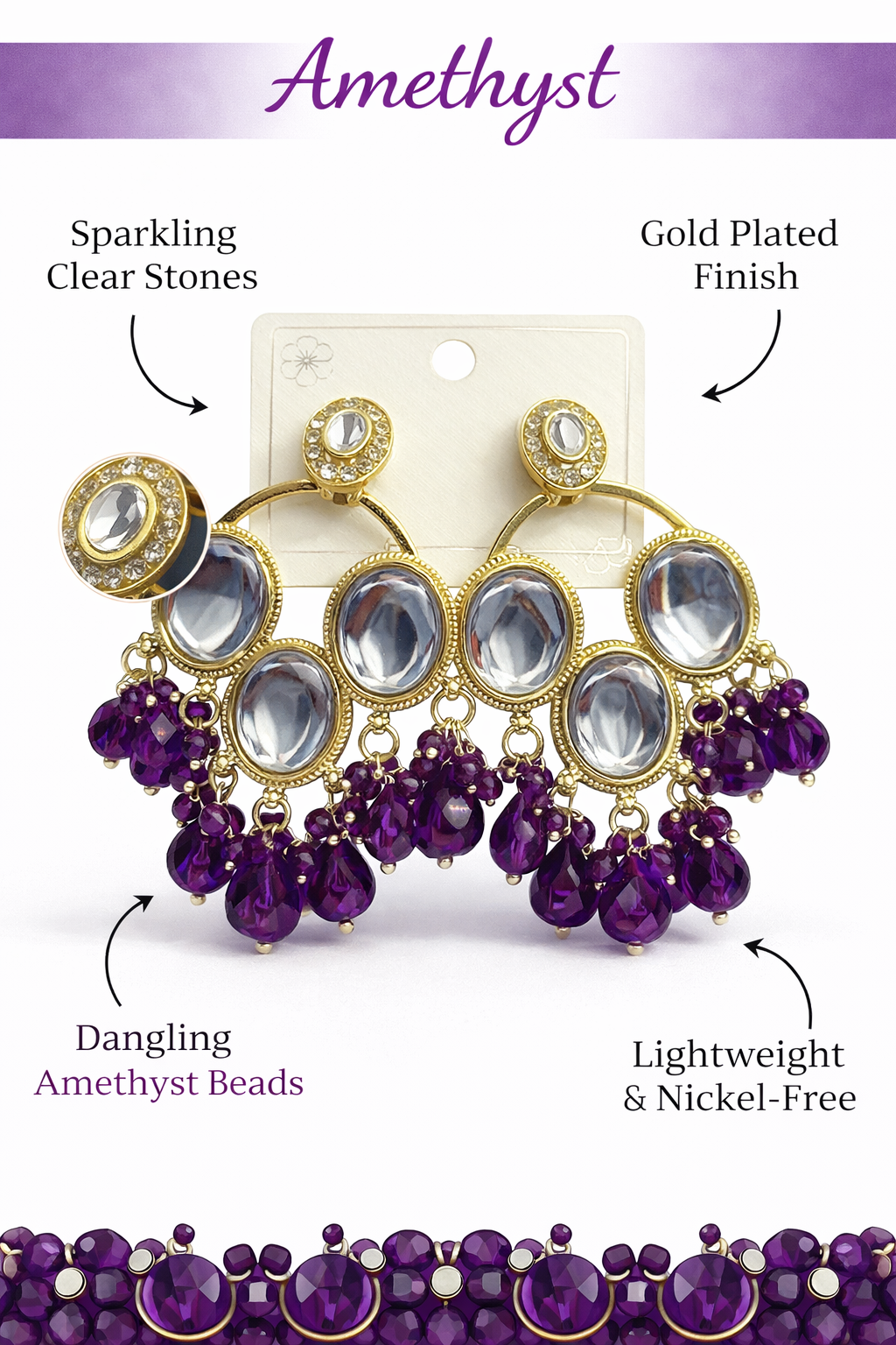 Gold-Plated Stone Bead Chandelier Earrings (LN9165)