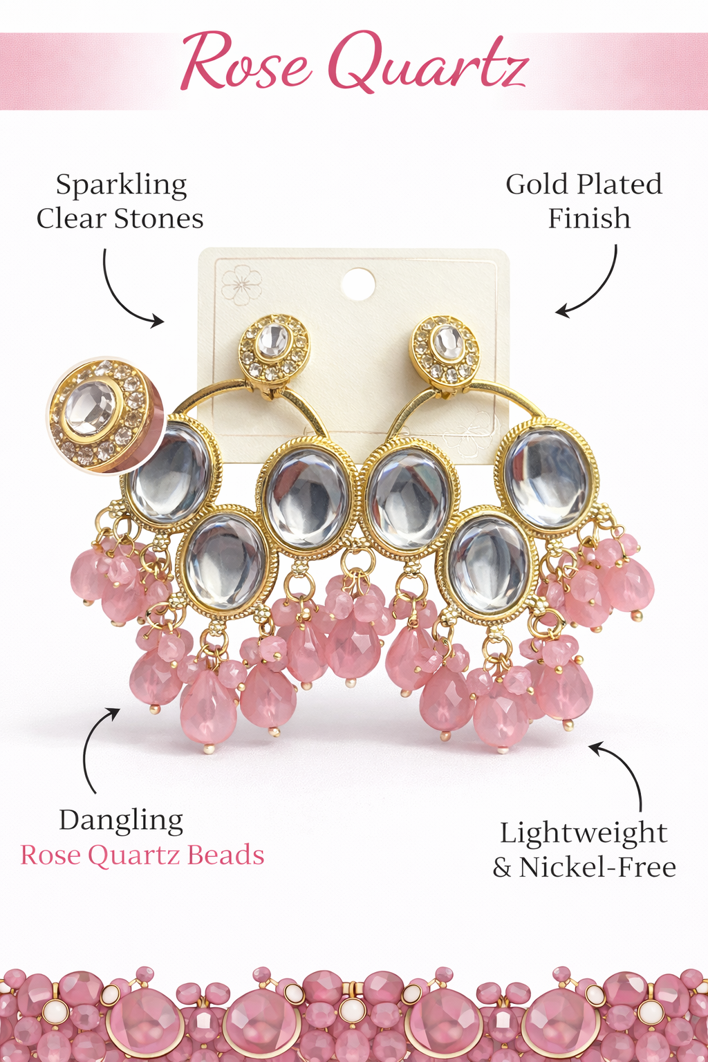 Gold-Plated Stone Bead Chandelier Earrings (LN9165)