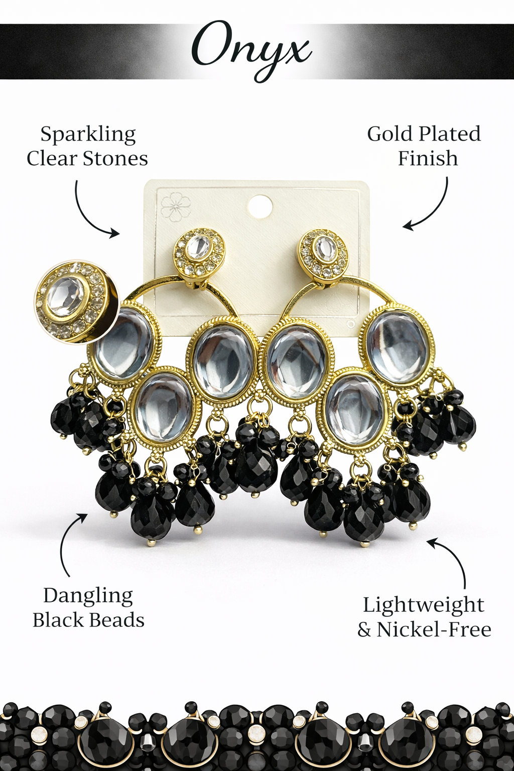 Gold-Plated Stone Bead Chandelier Earrings (LN9165)