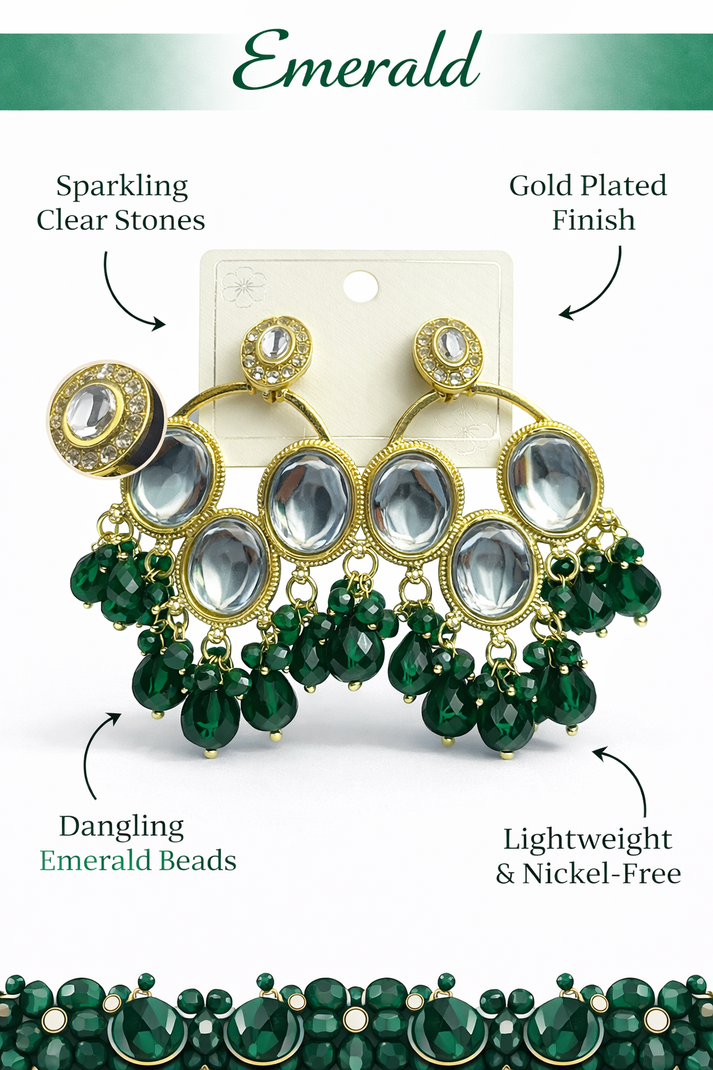 Gold-Plated Stone Bead Chandelier Earrings (LN9165)