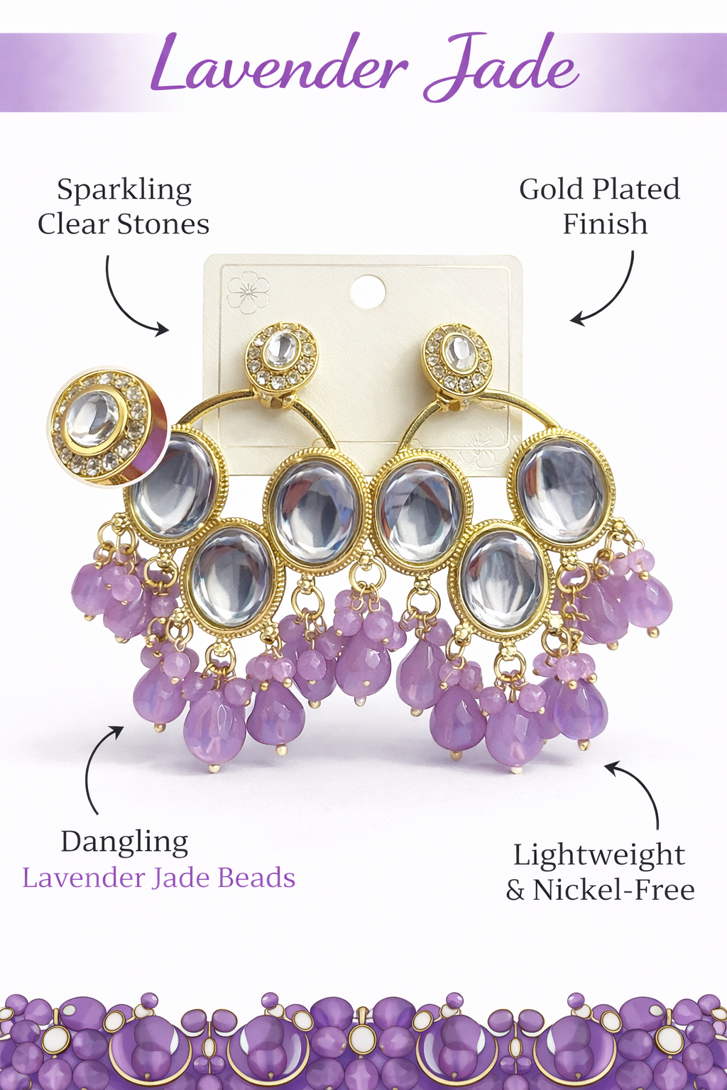 Gold-Plated Stone Bead Chandelier Earrings (LN9165)