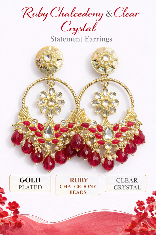 Gold-Plated Crystal Chandbali Statement Earrings (LN9175)