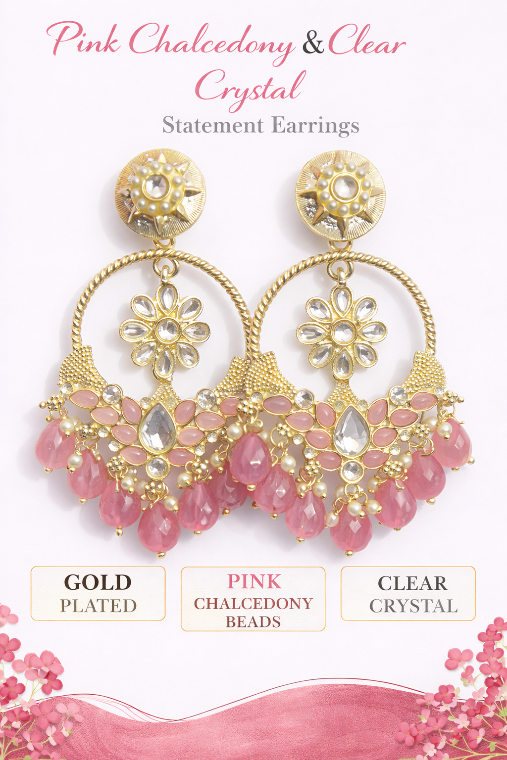 Gold-Plated Crystal Chandbali Statement Earrings (LN9175)