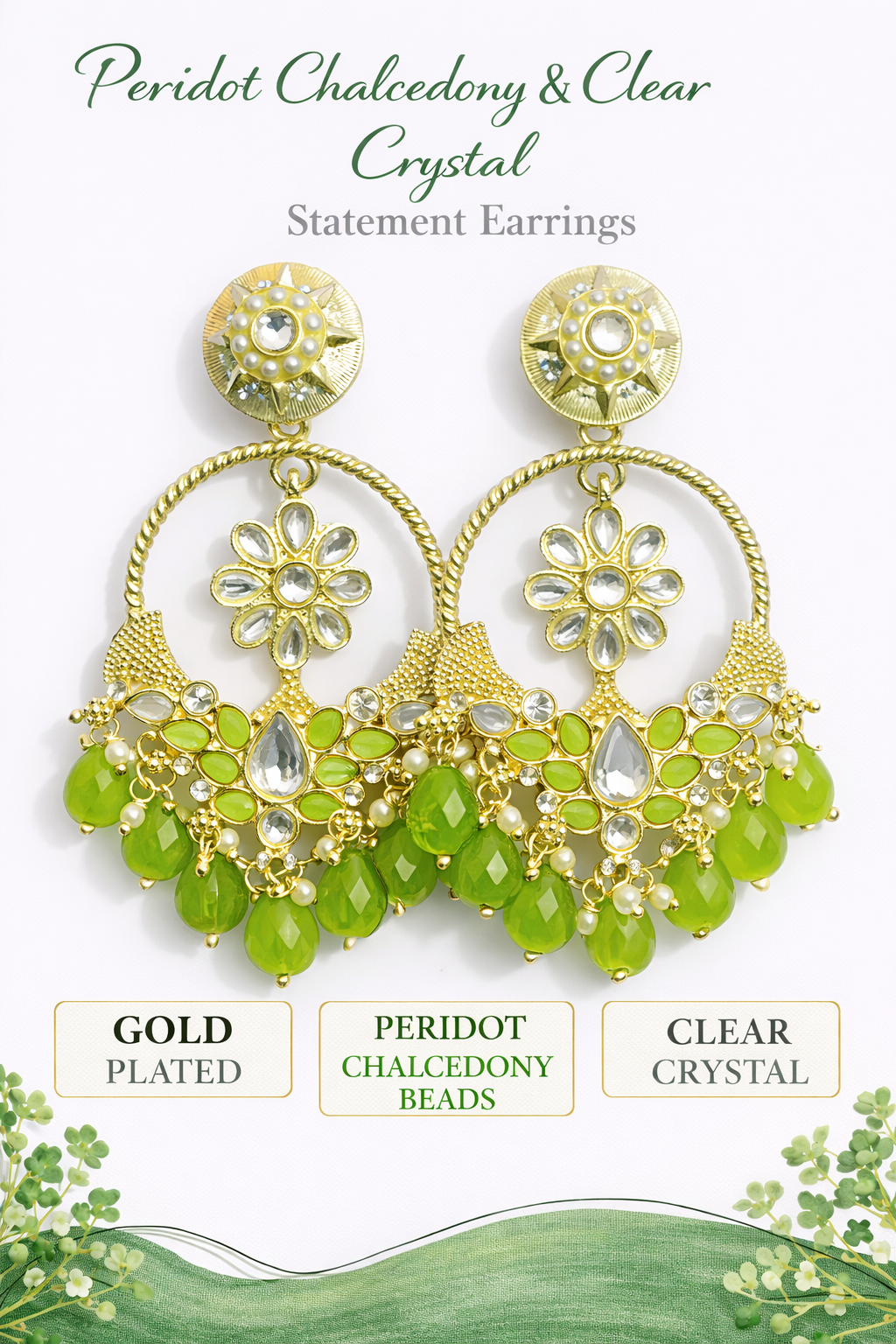 Gold-Plated Crystal Chandbali Statement Earrings (LN9175)