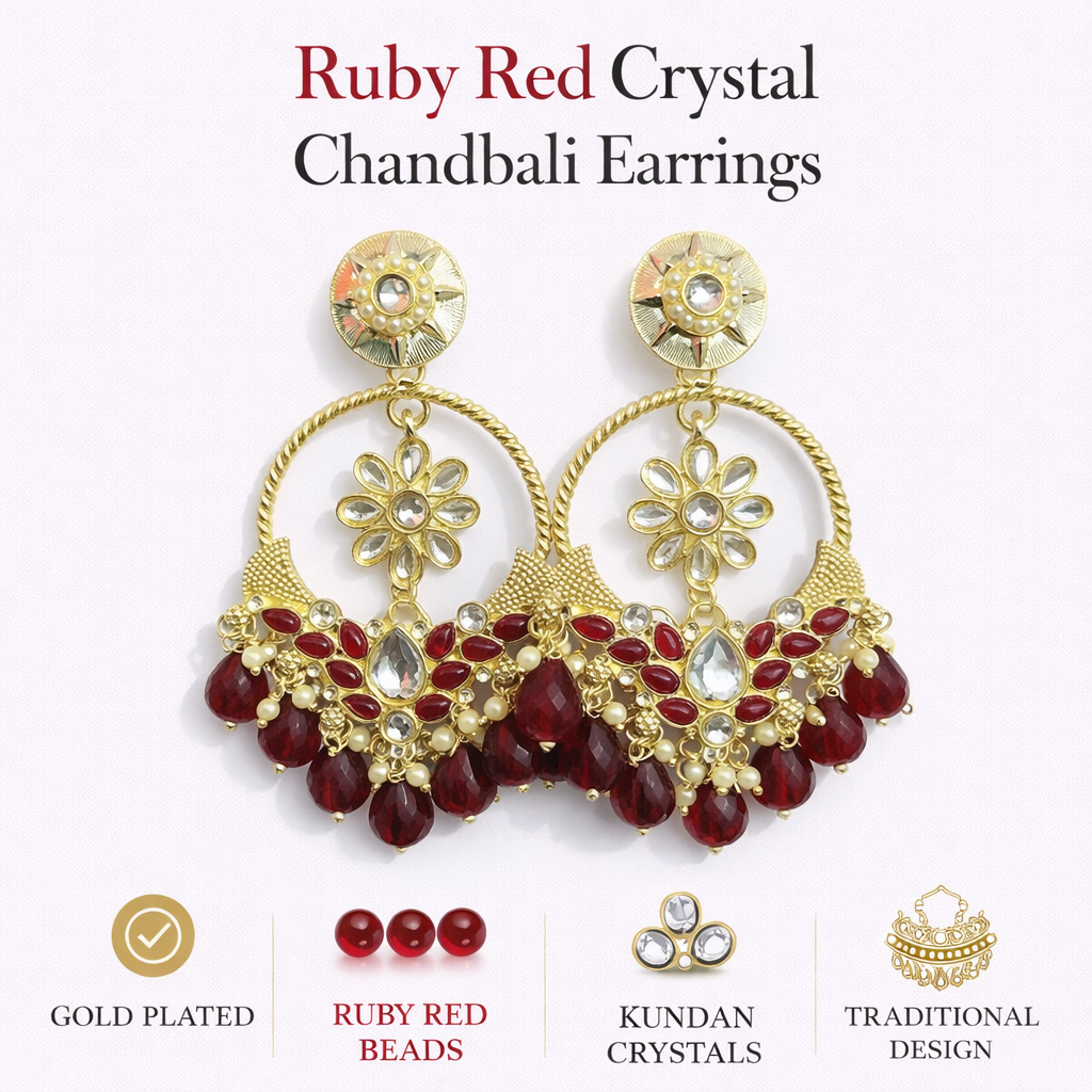 Gold-Plated Crystal Chandbali Statement Earrings (LN9175)