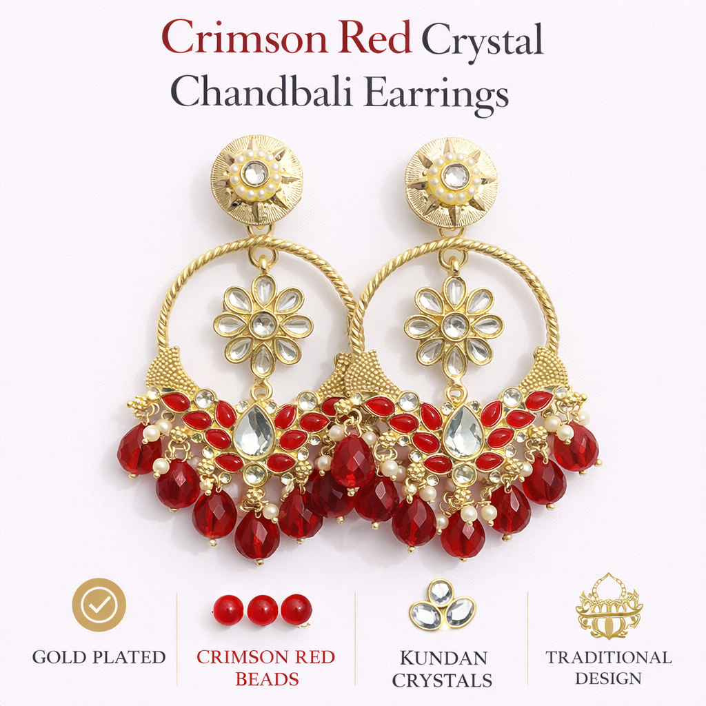 Gold-Plated Crystal Chandbali Statement Earrings (LN9175)