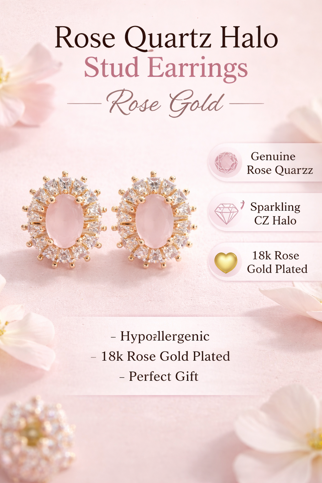 Rose Gold Halo Stud Earrings (SF91420)