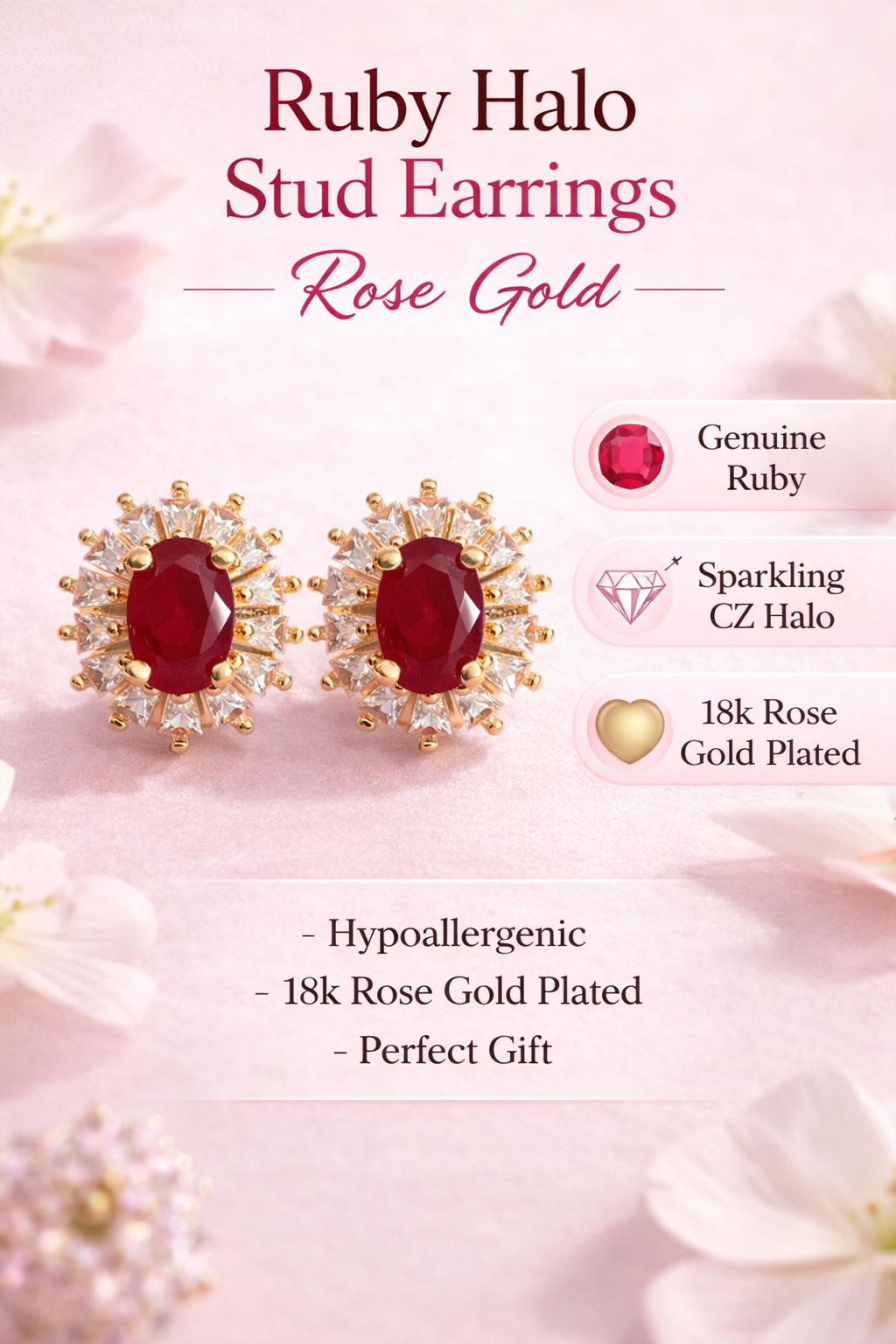 Rose Gold Halo Stud Earrings (SF91420)