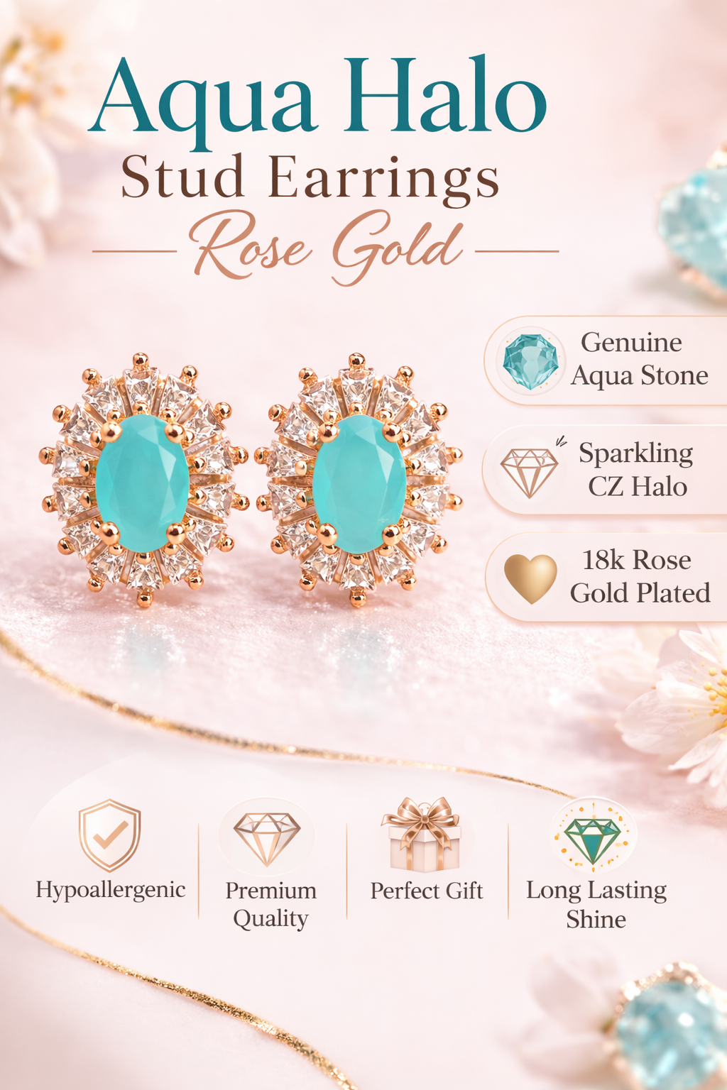 Rose Gold Halo Stud Earrings (SF91420)